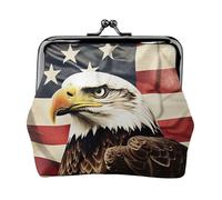 Bald Eagle Flag Veterans Coin Purse for Women, Small PU Leather Change Purse with Kiss Lock, Vintage Coin Wallet Card Holder, Mini Coin Pocket Pouch Change Holder for Travel, Party