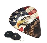 Bald Eagle Flag Veterans Guitar Picks 6 Pcs, 0.96mm Thickness Celluloid Plectrum with Leather Picks Holder, Personalized Guitar Pick for Bass Electric Acoustic Guitars Lovers Gift