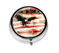 Bald Eagle Flag Veterans This Small, Printed, Round Pill Box is a Portable Pill and Vitamin Organizer Perfect for Pockets, Purses, and Travel.