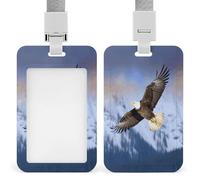 Bald Eagle Flying Badge Holder Waterproof Plastic ID Card Badge Holders with Lanyard Vertical Card Case Protector Pouch Clear Window Work Badges for Women Men