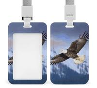 Bald Eagle Flying Id Badge Holder with Lanyard, Clear Vertical Card Protector Waterproof, Breakaway Safety Neck Strap, Heavy Duty Name Tag Holder for Nurse Teacher Officer Staff Women Men
