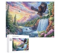 Bald Eagle Flying Over Waterfall 500 Piece Jigsaw Puzzle for Couples Office Break Relaxation Stress Relief Gift for Anniversary 500 PCS