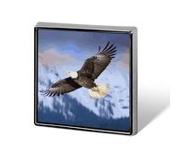 Bald Eagle Flying Square Lapel Pin 0.7x0.7in Aluminum Badge Stylish Personalized Accessory Daily Wear