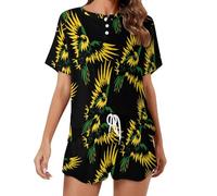 Bald Eagle Flying Vintage Jamaica Flag Women's Pajama Set Short Sleeve Tops And Shorts Set Casual Summer Sleepwear Set Lounge Set M