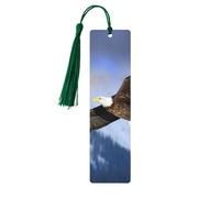 Bald Eagle Flying Wooden Bookmarks 5pcs with Dark Green Tassels Handmade Double-Sided Printed Book Marks Page Markers Book Accessories Gift for Book Lovers Women Men