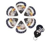 Bald eagle Guitar Picks 6 Pack, 0.46mm Thickness Celluloid Bass Pick with Leather Guitar Pick Holder Keychain Abstract Art Pics Plectrum for Acoustic Electric Guitar, Ukulele, Bass