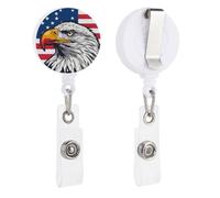 Bald Eagle Head on US Flag Retractable Badge Holder Reel Clip ID Card Holder for Doctor Nurse Student Office Worker