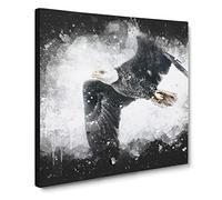 Bald Eagle High in the Sky Paint Splash Canvas Print | Gallery Wrapped 30mm Frame Wall Art | 14x14 inches | Ready to Hang | Modern Animals Picture | Living Room Bedroom Lounge Office