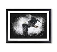 Bald Eagle High in The Sky Paint Splash Framed Print | A2 Black Framed Wall Art | Ready to Hang | Modern Animal Picture | Living Room Bedroom Lounge Office
