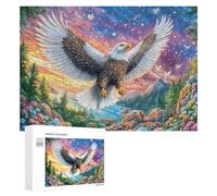 Bald Eagle in Starry Floral Landscape 300 Piece Jigsaw Puzzle for Adults Indoor Brain Workout Logical Mastery Gift for Challenge Lovers 300 PCS