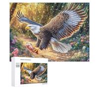 Bald Eagle in Sunlit Forest with Flowers 500 Piece Jigsaw Puzzle for Family Indoor Entertainment Strategic Thinking Gift for Family Event 500 PCS