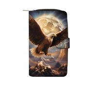 Bald Eagle in The Moon Fashion Wallet Credit Card Holder Slim Coin Pocket Purse Handheld Phone Bags for Women Men 8×4.5×1.5 Inches