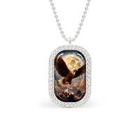 Bald Eagle In The Moon Funny Pendant Necklace for Women Personalized Fashion Jewelry Diamond Necklaces for Wedding Birthday Gold Silver