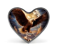 Bald Eagle In The Moon Heart Lapel Tie Pin Brooch Badge Cute Love Shape Clothes Hat Accessories for Men Women Couples