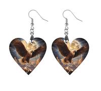 Bald Eagle In The Moon Novelty Women's Dangle Earrings Fashion Printed Wood Earring Drop Pendants Jewelry