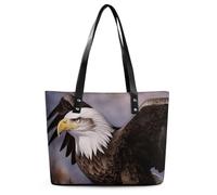 Bald Eagle Leather Tote Bag for Women Work Shoulder Purses with Zipper Waterproof Large Computer Shoulder Bag Fashion Ladies Shoulder Handbag Reusable Shopping Bags