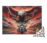 Bald Eagle Motorcycle Rider 1000 Piece Jigsaw Puzzle for Adults Paper Lightning Storm Focus Gift 52x38cm/1000pcs