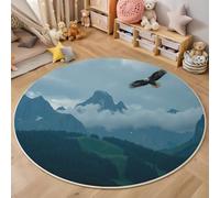 Bald Eagle Mountain Range Round Area Rug, Soft Washable Non-Slip Nature Wildlife Circle Rug for Bedroom, Low-Pile Non Shedding Dark Green Carpet 180cm, for Entryway Sofa Living Room Bathroom
