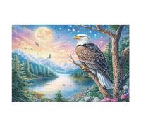Bald Eagle on Branch Under Full Moon 1000 Pieces Set Premium Jigsaw Puzzle Teen Fans 14-18 Yrs Logic Skill Leisure Adventure Valentines Gift Creativity & Gift Giving 1000 PCS