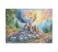 Bald Eagle on Skull Pile with Castle 500 Pieces Classic Jigsaw Puzzle Puzzle for Adults Concentration Training Wall Art Mental Exercise Halloween Durable Cardboard 500 PCS