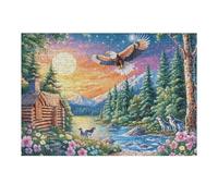 Bald Eagle Over Creek with Wolves 300-piece Jigsaw Puzzle Set Family Puzzle Lovers Brain Training Indoor Game Family Game Night Summer Gift Durable Board 300 PCS