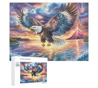 Bald Eagle over Erupting Volcano 500 Piece Jigsaw Puzzle for Family Indoor Activity Cooperative Challenge Gift for Holidays 500 PCS