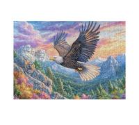 Bald Eagle Over Mount Rushmore at Sunset 300 Piece Jigsaw Puzzle For Men Cognitive Development Adults Anxiety Memory Care Mothers Valentines Gift High-grade Rigid Cardboard 300 PCS