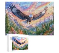 Bald Eagle over Mountain Valley with Autumn Trees 300 Piece Jigsaw Puzzle for Adults Tabletop Entertainment Focus Improvement Gift for Hobby Lovers 300 PCS