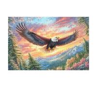 Bald Eagle over Mountains with Sunset Sky 1000 Piece Jigsaw Puzzle for Adults Teens Post Work Wind Down Mind Calming Whimsical Design for Friends 1000 PCS