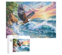 Bald Eagle over Ocean with Rock Flowers 500 Piece Jigsaw Puzzle for Seniors Indoor Leisure Cognitive Development Gift for Retirement 500 PCS