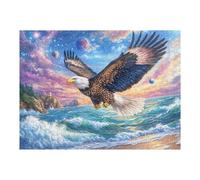 Bald Eagle over Sea with Castle And Planets 500 Piece Jigsaw Puzzle for Adults Teens Post Work Wind Down Mind Calming Whimsical Design for Friends 500 PCS