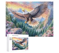 Bald Eagle over Snowy Peaks And Flower Field 500 Piece Jigsaw Puzzle for Couples Office Break Relaxation Stress Relief Gift for Anniversary 500 PCS