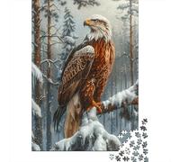 Bald Eagle Perched 1000 Piece Cardboard Eagle on Snow Branch Jigsaw Puzzle for Teens Precise Cutting Minimal Dust Screen-free Activity 52x38cm/1000pcs