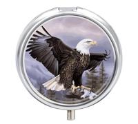 Bald Eagle Pill Box 3 Compartment Small Pill Case with Mirror for Purse & Pocket Travel Medicine Organizer Daily Medication Container Portable Pillbox Metal Medicine Box Round Meds Case