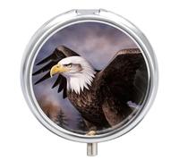 Bald Eagle Pill Box Cute Round Pill Case Portable Medicine Tablet Vitamin Holder Organizer for Purse Pocket