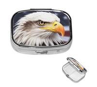 Bald Eagle Pill Box with Mirror 2 Compartment Decorative Pill Case for Purse or Pocket Small Square Pill Organizer Weekly Metal Medicine Tablet Vitamin Holder Travel Gift