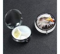 Bald Eagle Pill Box with Mirror 3 Compartment Decorative Pill Case for Purse or Pocket Small Round Pill Organizer Weekly Metal Medicine Tablet Vitamin Holder Travel Gift