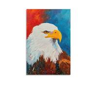 Bald Eagle Poster Patriotic Animal Wall Art with Red And Blue Background Bold Inspirational Print for Office Living Room Or Man Cave Vintage Style Wildlife Decor Gift 24x36inch Unframe