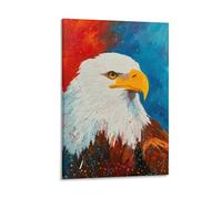 Bald Eagle Poster Patriotic Animal Wall Art with Red And Blue Background Bold Inspirational Print for Office Living Room Or Man Cave Vintage Style Wildlife Decor Gift 24x36inch Frame