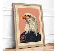 Bald Eagle Profile Vintage Framed Wall Art Print A1 (84.1×59.4cm) Oak, Wall Decor for Living Room, Bedroom, Office & Home, Ready to Hang, Art Gift