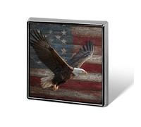 Bald Eagle Soaring over American Flag Rustic Wood Unisex Brooches & Pins Square Lightweight Lapel Badge Jewelry for Clothing Shawl Hat
