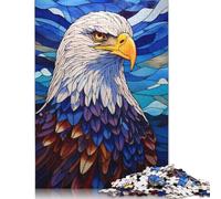 Bald Eagle Stained Glass Puzzles 500 Pieces Wooden Puzzles Puzzle Adult Jigsaw Puzzle for Home Decoration 500pcs (52x38cm)