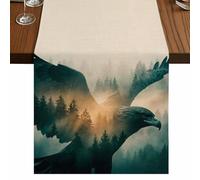 Bald Eagle Table Runner, Vintage Misty Green Trees Eagle Head Sunset Cotton and Table Linen Runner for Kitchen Dining Home Decor for Party Festival Holiday Decoration Gift 16x72in