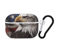 Bald Eagle US Flag AirPods Pro 2 Case Cover, Shockproof Hard Shell Protective Case for Women Men, Compatible with Airpod Pro Case 2nd/1st Generation with Keychain-White