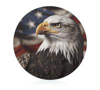 Bald Eagle US Flag Pictures Cutting Board, Round Tempered Glass Chopping Block Unique Kitchen Cutting Boards for Pizza, Vegetables, Fruits, Cheese And Charcuterie