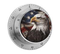 Bald Eagle US Flag Pictures Kitchen Timers for Cooking Visual Timer Stainless Steel Magnetic Timer with Alarm Cooking Timers for Baking, Exercise, Sports, Study & Outdoor Use