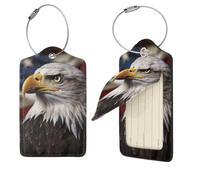 Bald Eagle US Flag Pictures Luggage Tag for Suitcase PU Leather Suitcase Tag with Stainless Steel Loop and Address Card Baggage Tags Cute Bag Name Travel Tags ID Labels for Women Men 4 PCS