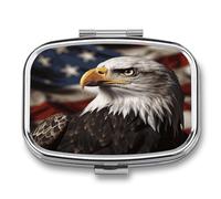 Bald Eagle US Flag Pictures Pill Box Pill Organizer Pill Case 2 Compartment Medicine Pill Organizer Small Pill Case Pill Container Pill Holder Cute Pill Box Mini Pill Case