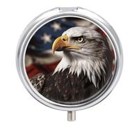 Bald Eagle US Flag Pictures Pill Box Round Portable Small Pill Case Waterproof Travel Pill Box Organizer for Pocket Purse and Daily Convenience