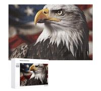 Bald Eagle US Flag Pictures Wooden Puzzles for Adults 1000 PCS Unique Shape Puzzles Wall Art Home Decor for Puzzle Lovers, Family, Friend Creative Gift Toys